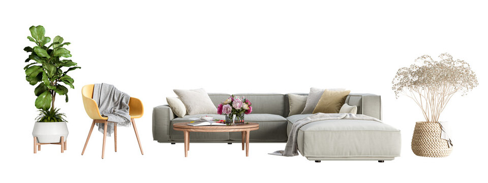 Modern interior furniture set in 3d rendering	