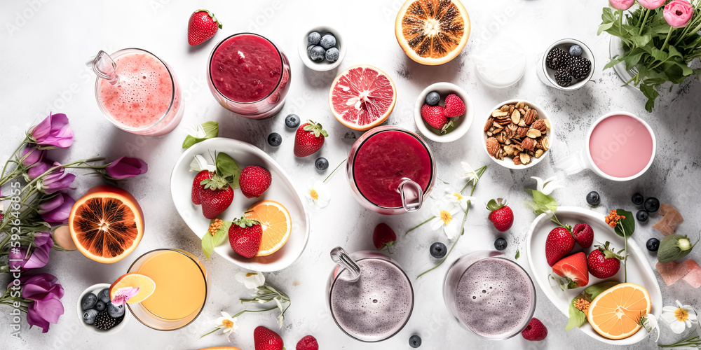 Poster a high background berry beverage breakfast buffet image was generated - generative ai.