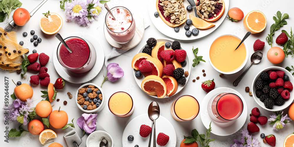 Poster the high-quality beverage breakfast buffet image was generated by ai. - generative ai