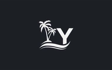 Beach tree and nature water wave logo design vector with the letter and alphabet, Water color logo vector