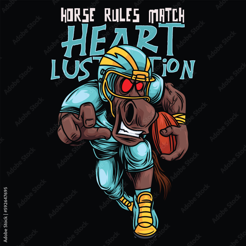 Sticker Horse Mascot American Football With Text Illustration