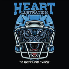 Wolf Head Mascot With American Football Helmet With Text Illustration