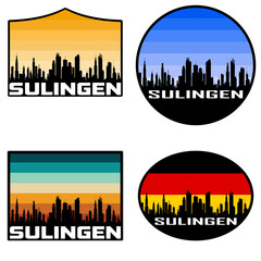 Obraz premium Sulingen Skyline Silhouette Germany Flag Travel Souvenir Sticker Sunset Background Vector Illustration SVG EPS AI