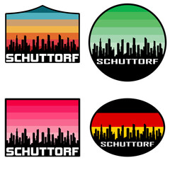 Obraz premium Schuttorf Skyline Silhouette Germany Flag Travel Souvenir Sticker Sunset Background Vector Illustration SVG EPS AI