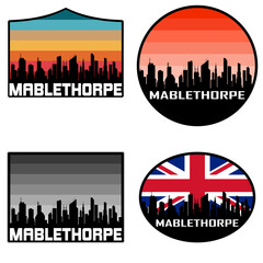 Mablethorpe Skyline Silhouette Uk Flag Travel Souvenir Sticker Sunset Background Vector Illustration SVG EPS AI