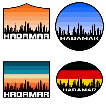 Hadamar Skyline Silhouette Germany Flag Travel Souvenir Sticker Sunset Background Vector Illustration SVG EPS AI