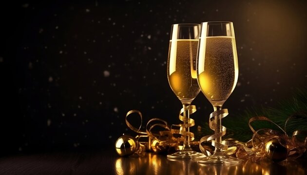 Two Glasses Of Champagne At New Year Party, Generative AI