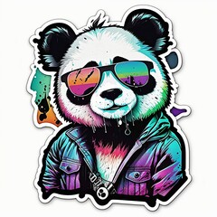 Colorful panda with sunglasses. Created with generative AI technology.