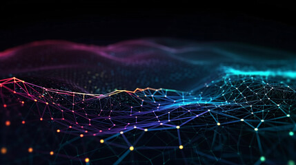 Cyber big data flow. Blockchain data fields. Network line connect stream. Concept of AI technology, digital communication, science research, 3D illustration neural cells