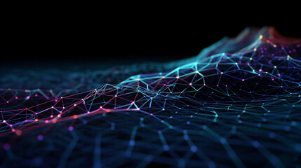 Cyber big data flow. Blockchain data fields. Network line connect stream. Concept of AI technology, digital communication, science research, 3D illustration neural cells