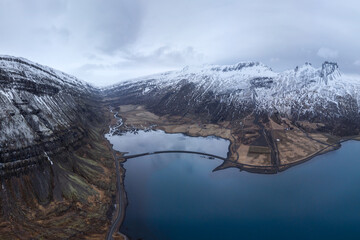 Drone view of sea in mountains