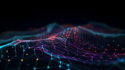 Cyber big data flow. Blockchain data fields. Network line connect stream. Concept of AI technology, digital communication, science research, 3D illustration neural cells
