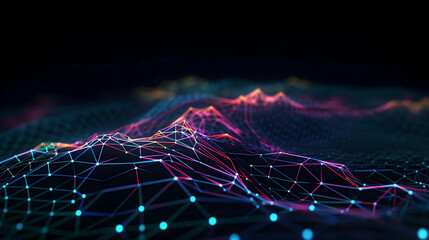 Cyber big data flow. Blockchain data fields. Network line connect stream. Concept of AI technology, digital communication, science research, 3D illustration neural cells