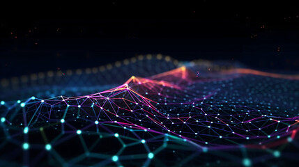 Cyber big data flow. Blockchain data fields. Network line connect stream. Concept of AI technology, digital communication, science research, 3D illustration neural cells