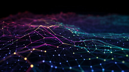 Cyber big data flow. Blockchain data fields. Network line connect stream. Concept of AI technology, digital communication, science research, 3D illustration neural cells