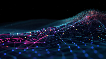 Cyber big data flow. Blockchain data fields. Network line connect stream. Concept of AI technology, digital communication, science research, 3D illustration neural cells
