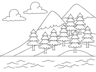 Design Nature Landscape Outline Coloring Page