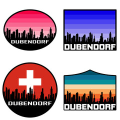 Dubendorf Skyline Silhouette Switzerland Flag Travel Souvenir Sticker Sunset Background Vector Illustration SVG EPS AI