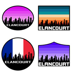 Elancourt Skyline Silhouette France Flag Travel Souvenir Sticker Sunset Background Vector Illustration SVG EPS AI