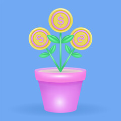 The money tree grows. 3d vector, suitable for presentations and business