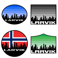Larvik Skyline Silhouette Norway Flag Travel Souvenir Sticker Sunset Background Vector Illustration SVG EPS AI