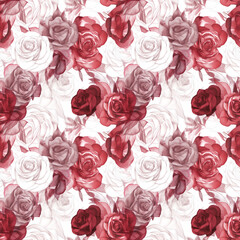 Red adn White Roses- Seamless Floral Print - Seamless Watercolor Pattern Flowers - perfect for wrappers, wallpapers, postcards, greeting cards, wedding invitations, romantic events.
