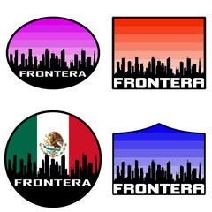 Frontera Skyline Silhouette Mexico Flag Travel Souvenir Sticker Sunset Background Vector Illustration SVG EPS AI