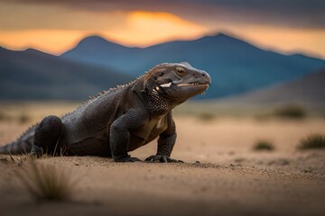 Fototapeta premium Large lizzard Iguana in a shore of a Deert
