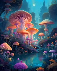 Fototapeta na wymiar Magic mushrooms colorfull ilustration generated ai