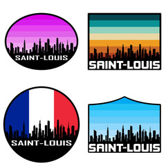 Saint Louis Skyline Silhouette France Flag Travel Souvenir Sticker Sunset Background Vector Illustration SVG EPS AI