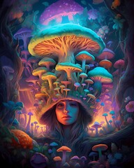 Magic mushrooms colorfull ilustration generated ai - obrazy, fototapety, plakaty