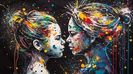 Vibrant and Modern Mother's Day Painting with Mom and Child