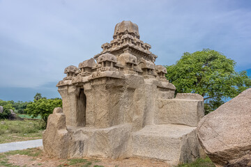 Fototapeta na wymiar Exclusive Monolithic - Pidari Amman Ratha is UNESCO World Heritage Site located at Great South Indian architecture. World Heritage in South India, Tamil Nadu, Mamallapuram or Mahabalipuram