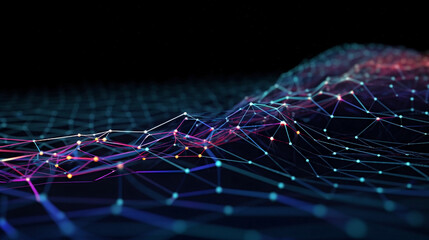 Cyber big data flow. Blockchain data fields. Network line connect stream. Concept of AI technology, digital communication, science research, 3D illustration neural cells