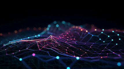 Cyber big data flow. Blockchain data fields. Network line connect stream. Concept of AI technology, digital communication, science research, 3D illustration neural cells