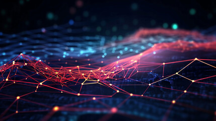 Cyber big data flow. Blockchain data fields. Network line connect stream. Concept of AI technology, digital communication, science research, 3D illustration neural cells