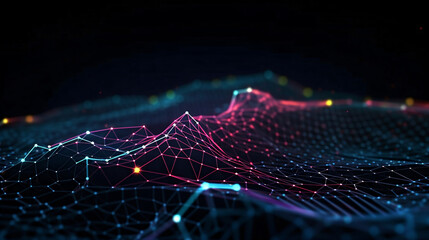 Cyber big data flow. Blockchain data fields. Network line connect stream. Concept of AI technology, digital communication, science research, 3D illustration neural cells