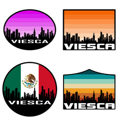 Viesca Skyline Silhouette Mexico Flag Travel Souvenir Sticker Sunset Background Vector Illustration SVG EPS AI