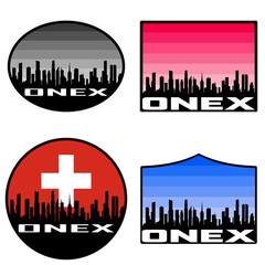 Onex Skyline Silhouette Switzerland Flag Travel Souvenir Sticker Sunset Background Vector Illustration SVG EPS AI