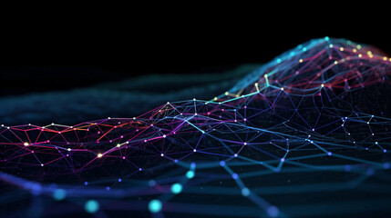 Cyber big data flow. Blockchain data fields. Network line connect stream. Concept of AI technology, digital communication, science research, 3D illustration neural cells