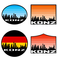 Konz Skyline Silhouette Germany Flag Travel Souvenir Sticker Sunset Background Vector Illustration SVG EPS AI