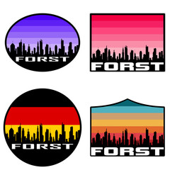 Forst Skyline Silhouette Germany Flag Travel Souvenir Sticker Sunset Background Vector Illustration SVG EPS AI