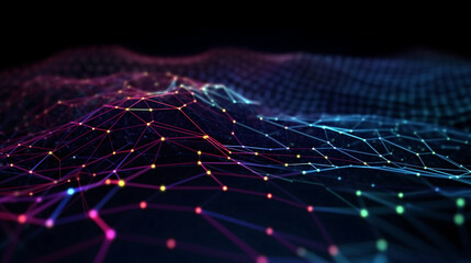 Cyber big data flow. Blockchain data fields. Network line connect stream. Concept of AI technology, digital communication, science research, 3D illustration neural cells