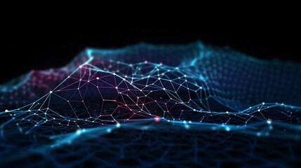 Cyber big data flow. Blockchain data fields. Network line connect stream. Concept of AI technology, digital communication, science research, 3D illustration neural cells