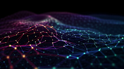 Cyber big data flow. Blockchain data fields. Network line connect stream. Concept of AI technology, digital communication, science research, 3D illustration neural cells