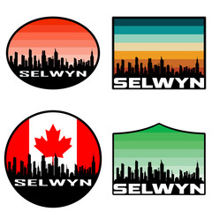 Selwyn Skyline Silhouette Canada Flag Travel Souvenir Sticker Sunset Background Vector Illustration SVG EPS AI