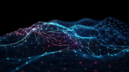 Cyber big data flow. Blockchain data fields. Network line connect stream. Concept of AI technology, digital communication, science research, 3D illustration neural cells