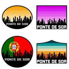 Ponte de Sor Skyline Silhouette Portugal Flag Travel Souvenir Sticker Sunset Background Vector Illustration SVG EPS AI