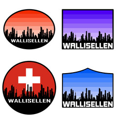 Wallisellen Skyline Silhouette Switzerland Flag Travel Souvenir Sticker Sunset Background Vector Illustration SVG EPS AI