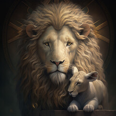 Fototapeta premium Illustration showing a lion and a sheep